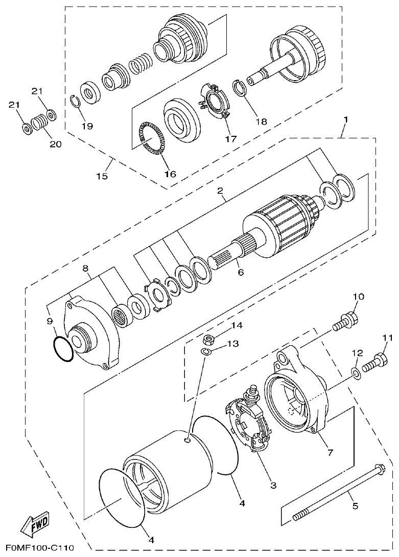 Yamaha VX700-K-F2V1-2011(OMNMARKET-PUREWHITE) STARTING MOTOR parts diagram